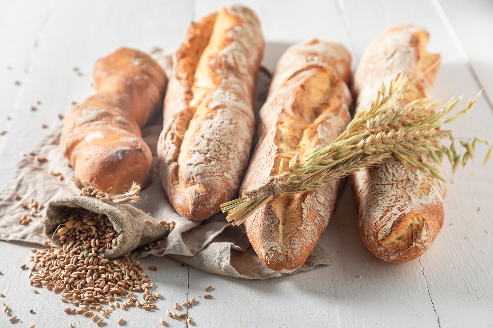 Brown baguettes made of whole grains. Baguettes from the bakery.