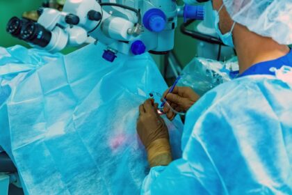 Close up of ophthalmic surgery in a modern clinic