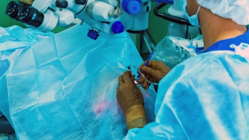 Close up of ophthalmic surgery in a modern clinic