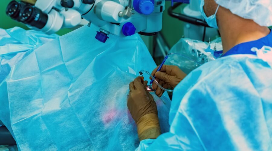 Close up of ophthalmic surgery in a modern clinic