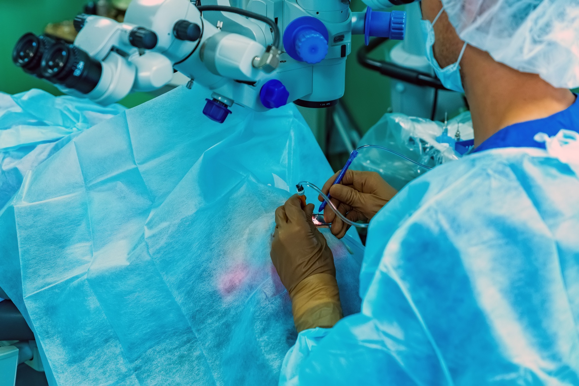 Close up of ophthalmic surgery in a modern clinic