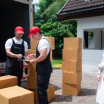 Delivery man delivering parcel to customer at home. Delivery service concept.