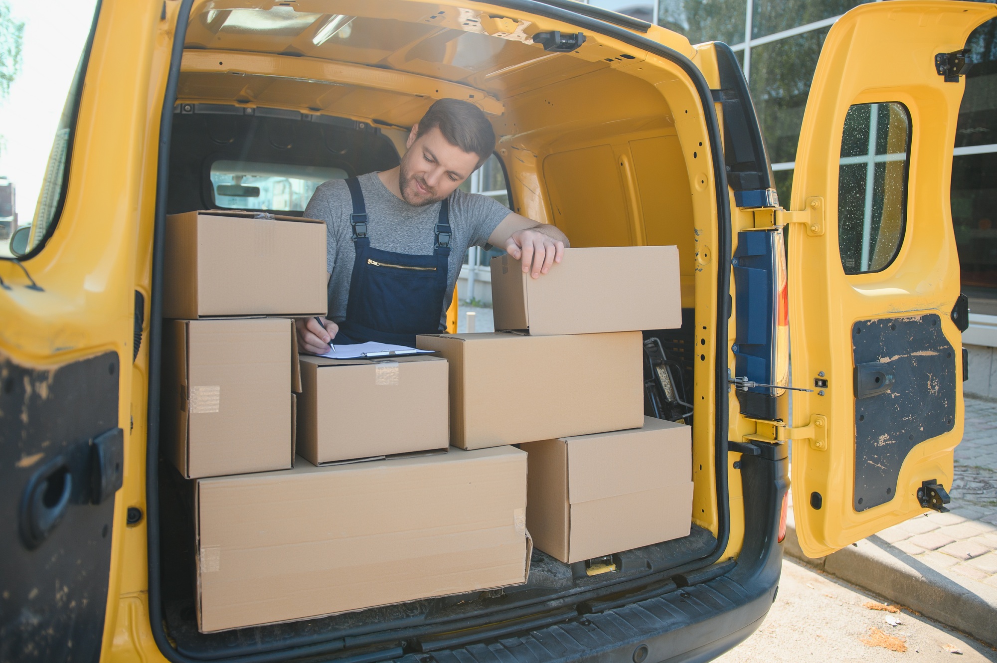 delivery service employee. Portrait of man working in delivery service