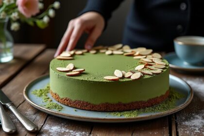découvrez la recette d'un gâteau au thé matcha et aux amandes, à la présentation chic qui ravira vos amis. son goût unique et sa couleur vibrante en feront le centre d'attention de vos occasions spéciales. étonnez vos convives avec ce délice raffiné !