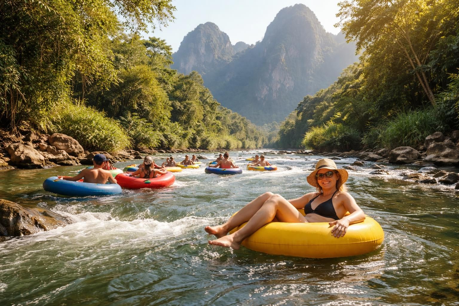 découvrez le tubing à vang vieng, une aventure rafraîchissante en glissant le long de la rivière nam song. profitez d'un parcours paisible au cœur de paysages naturels époustouflants.