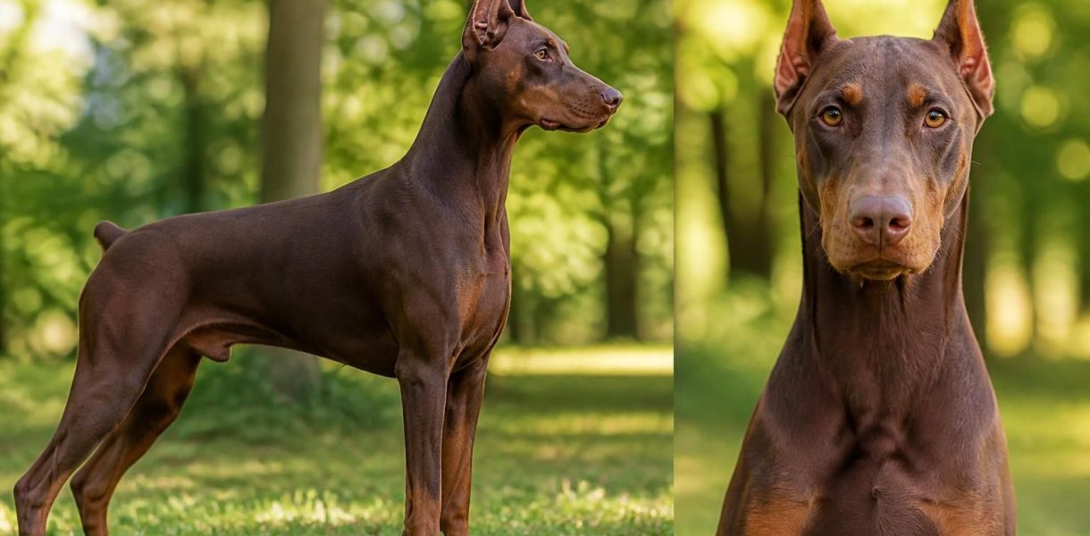 explorez les traits fascinants du dobermann marron, un chien élégant et loyal au pelage unique.