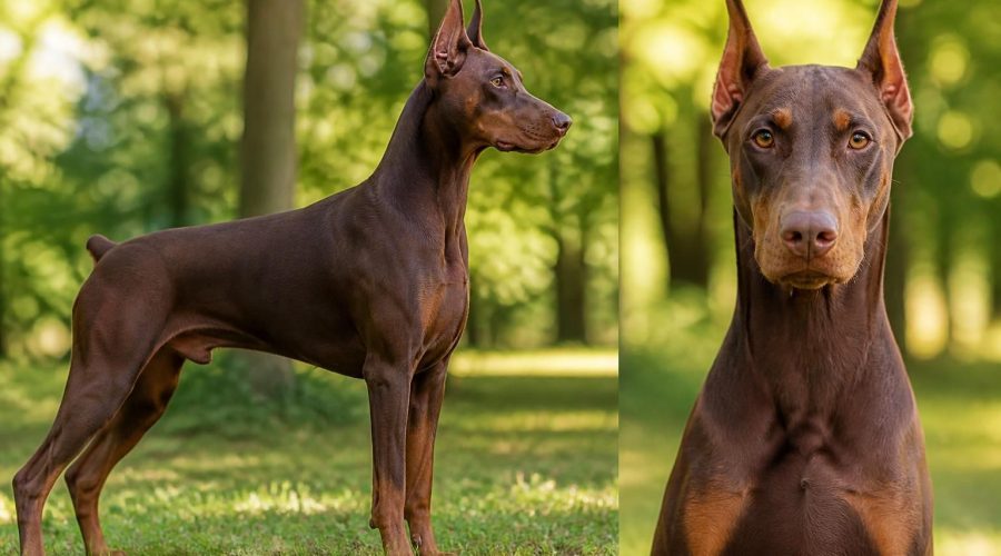 explorez les traits fascinants du dobermann marron, un chien élégant et loyal au pelage unique.